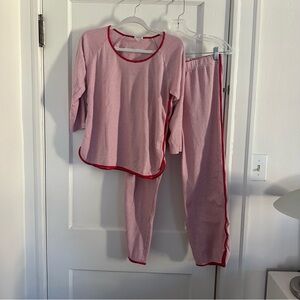 Women's Red & White Striped Pajama Set - Long Sleeve Top & Pants